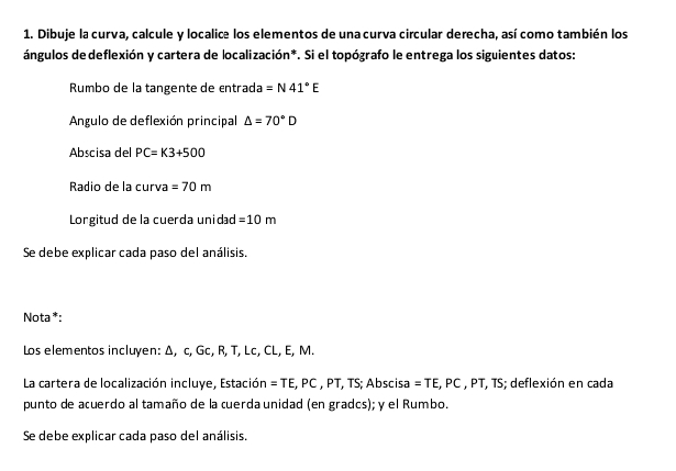 Dibuje la curva, calcule y localice los elementos