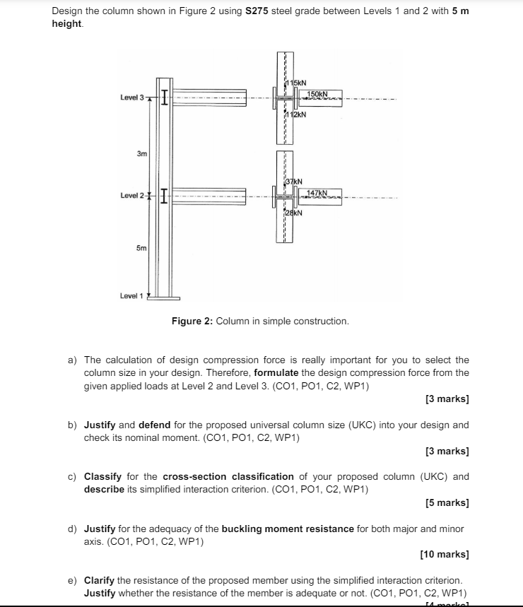 Design the column shown in Figure 2 using S 2 7 5