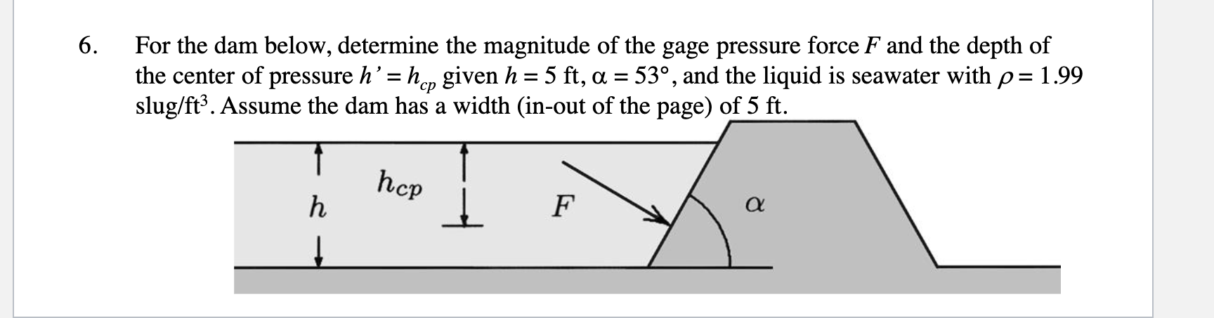 For the dam below, determine the magnitude of the