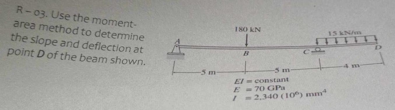 R - 0 3 . Use the momentarea method to determine