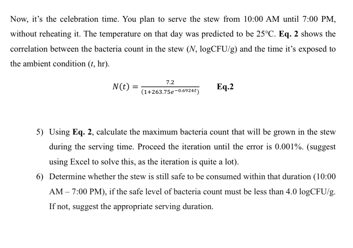 Using Eq . 2 , calculate the maximum bacteria