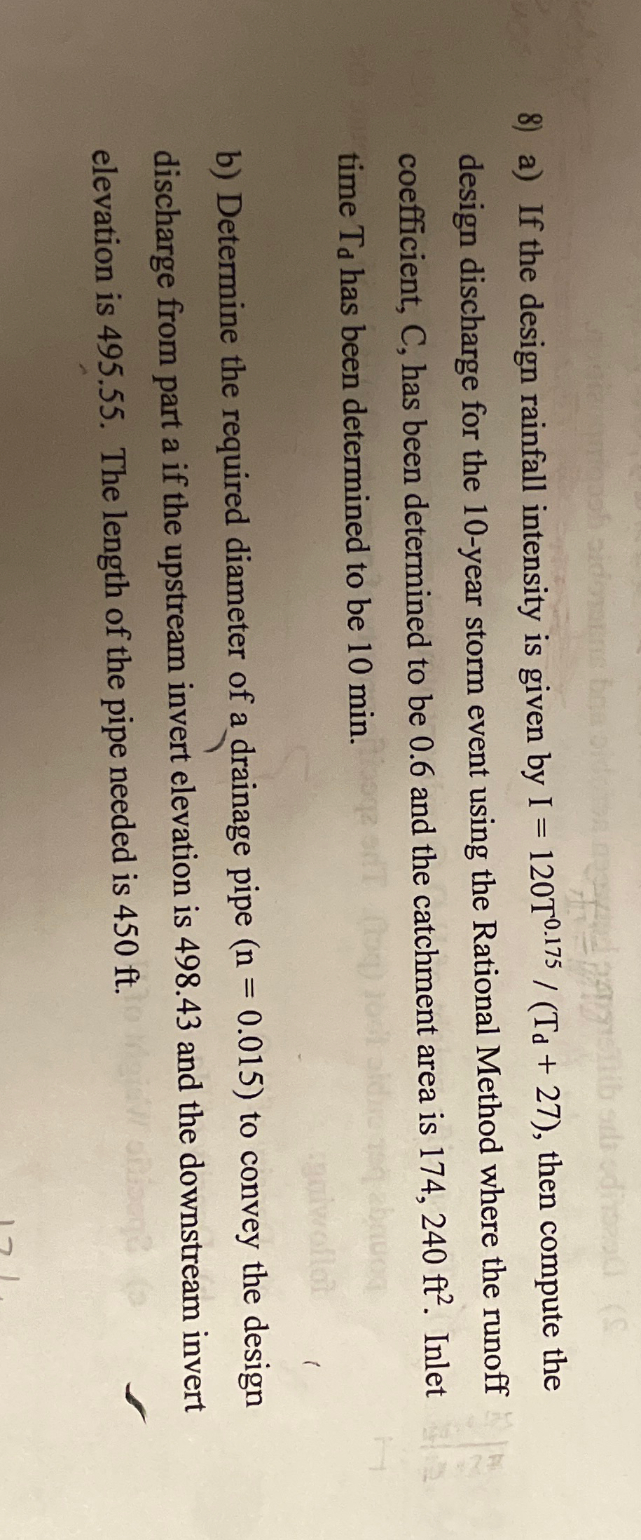 a ) If the design rainfall intensity is given by