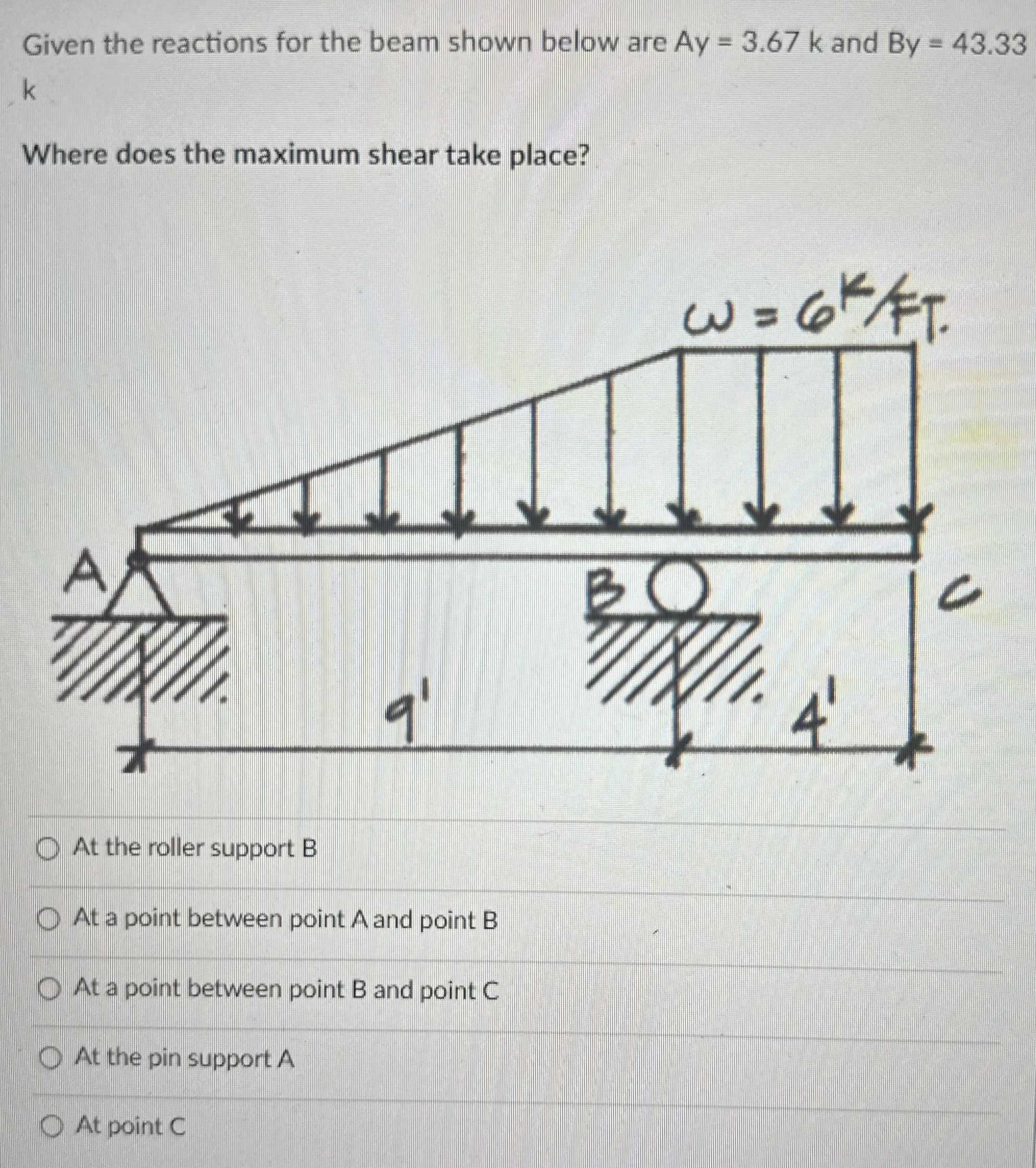 Given the reactions for the beam shown below are