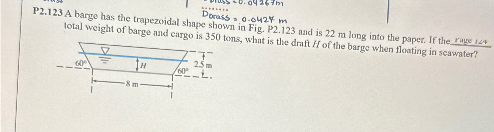 P 2 . 1 2 3 A barge has the trapezoidal sh D b r