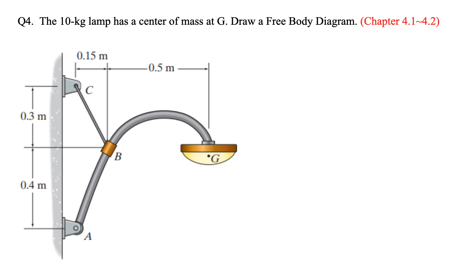 Q 4 . The \ ( 1 0 - \ mathrm { kg } \ ) lamp has