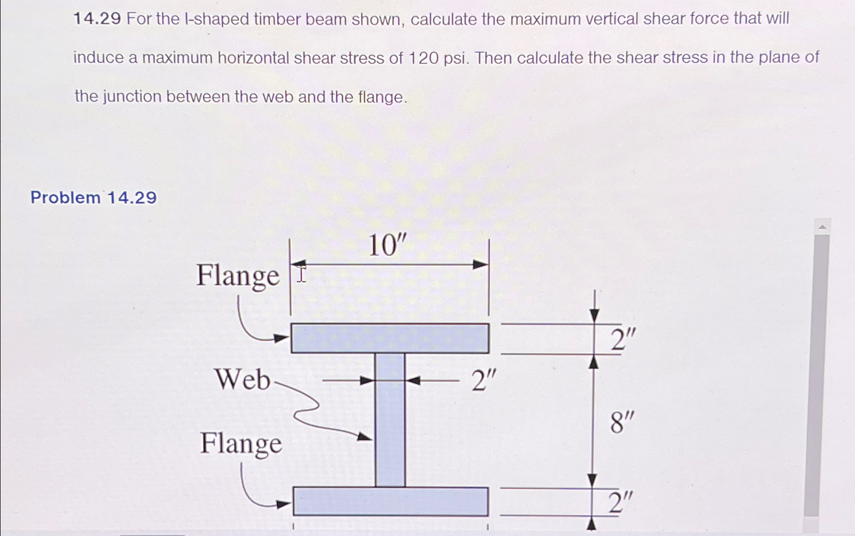 1 4 . 2 9 For the I - shaped timber beam shown,