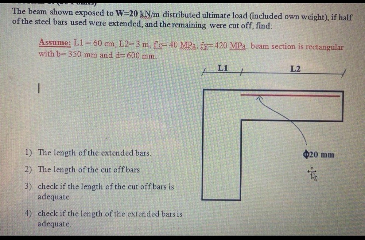 The beam shown exposed to W = 2 0 k N m
