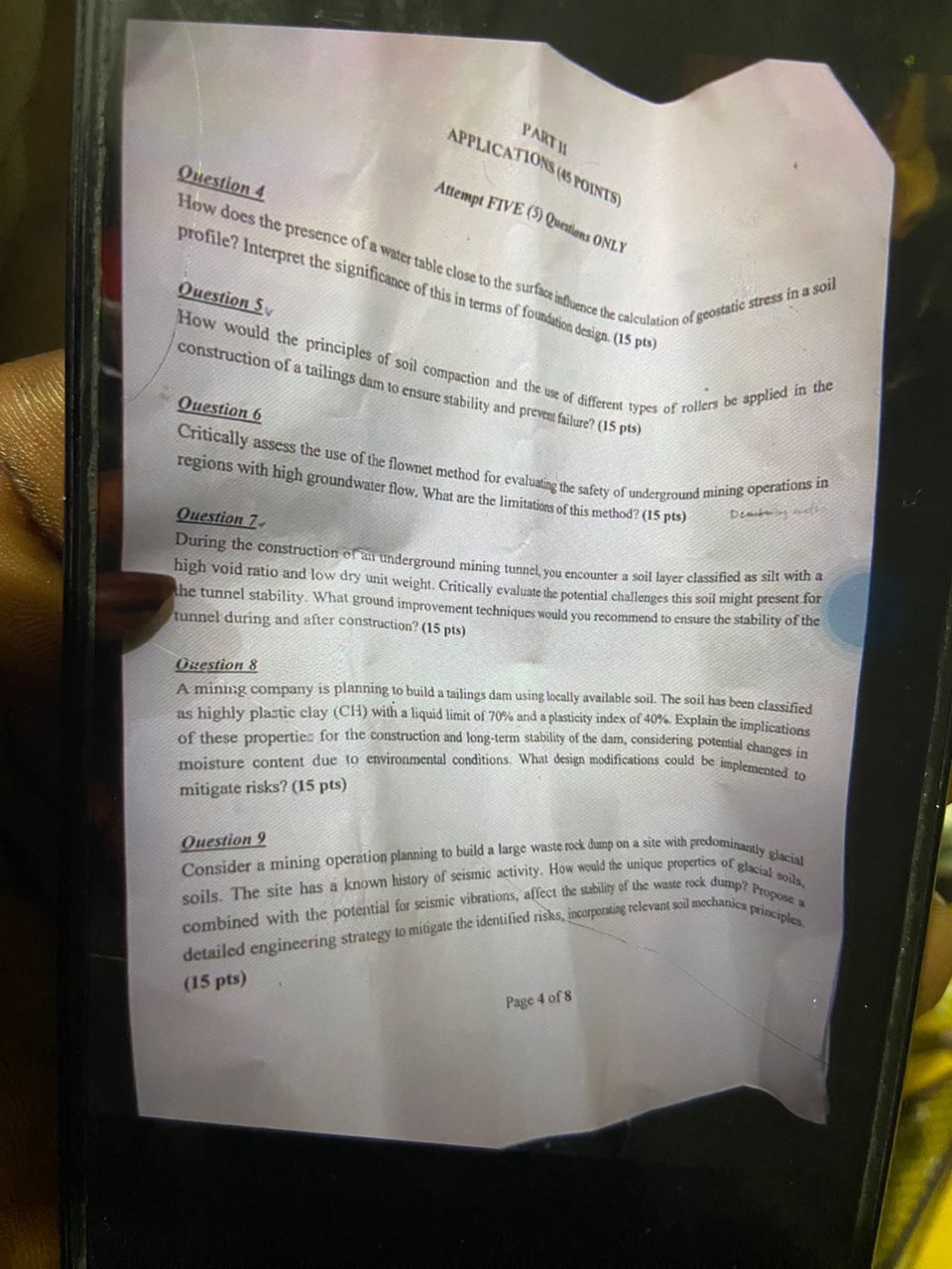 Question 4 How does the presence of a water table