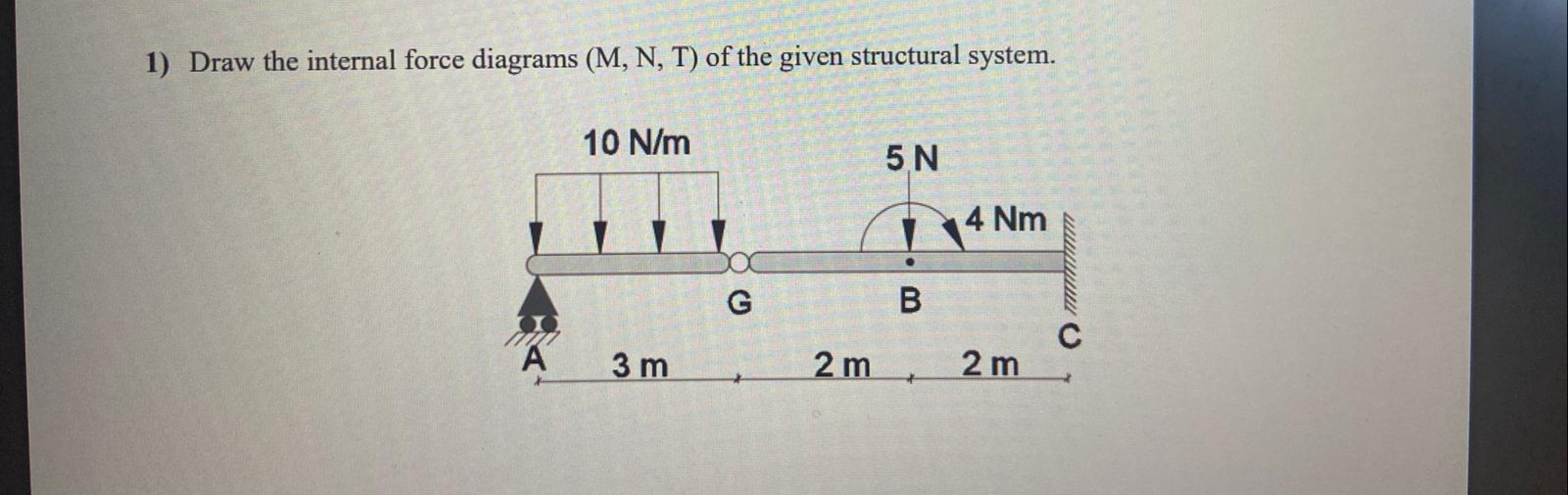 Draw the internal force diagrams ( M , N , T ) of