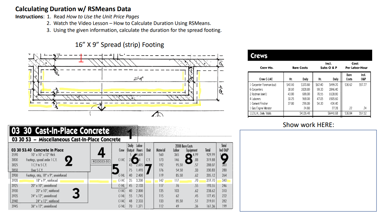 Calculating Duration w / RSMeans Data