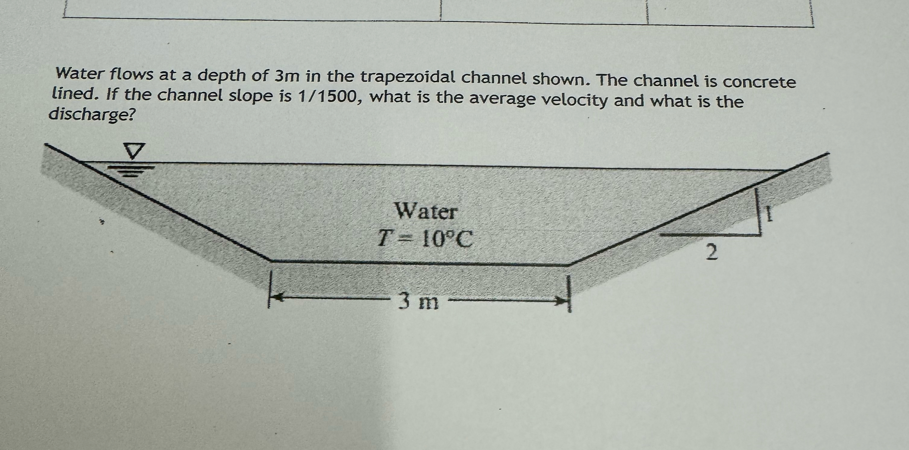 Water flows at a depth of 3 m in the trapezoidal