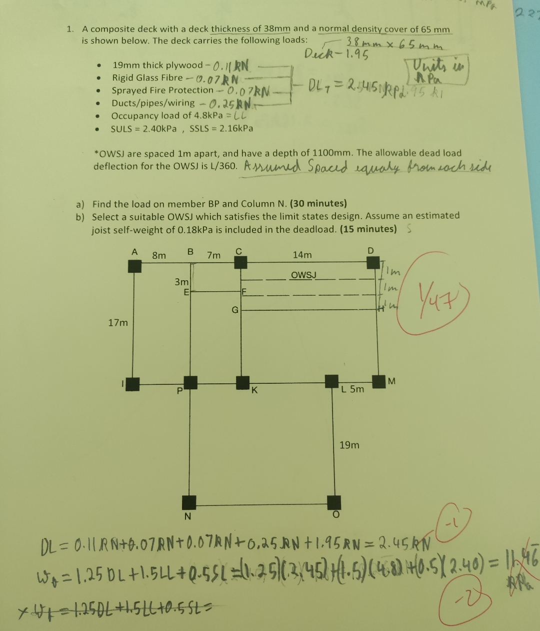 A composite deck with a deck thickness of 3 8 m m