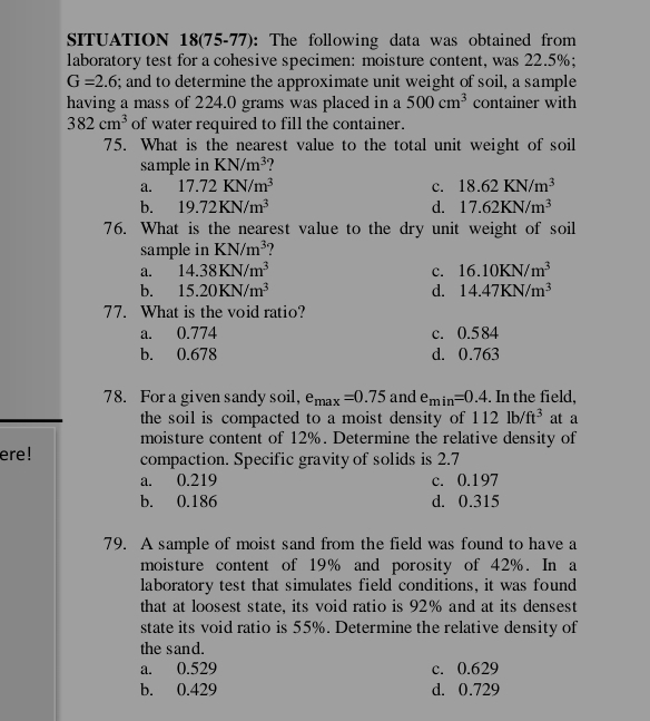 SITUATION 1 8 ( 7 5 - 7 7 ) : The following data