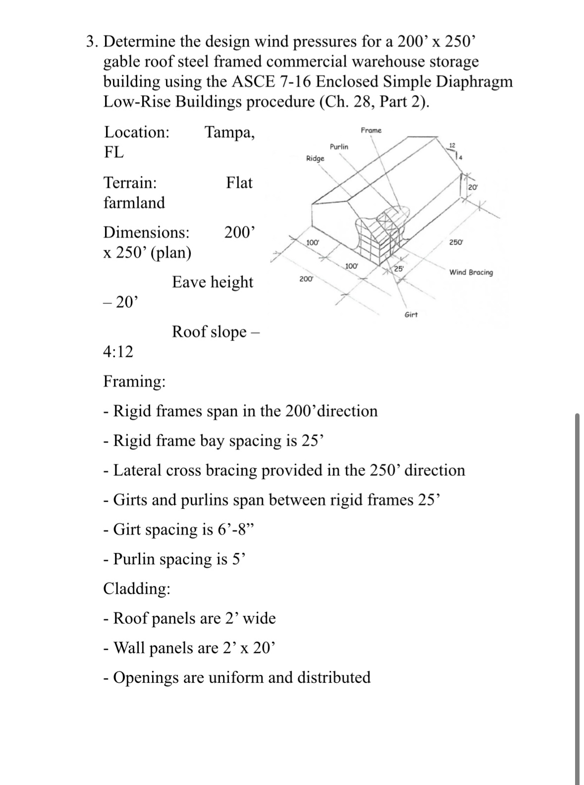Determine the design wind pressures for a 2 0 0 '