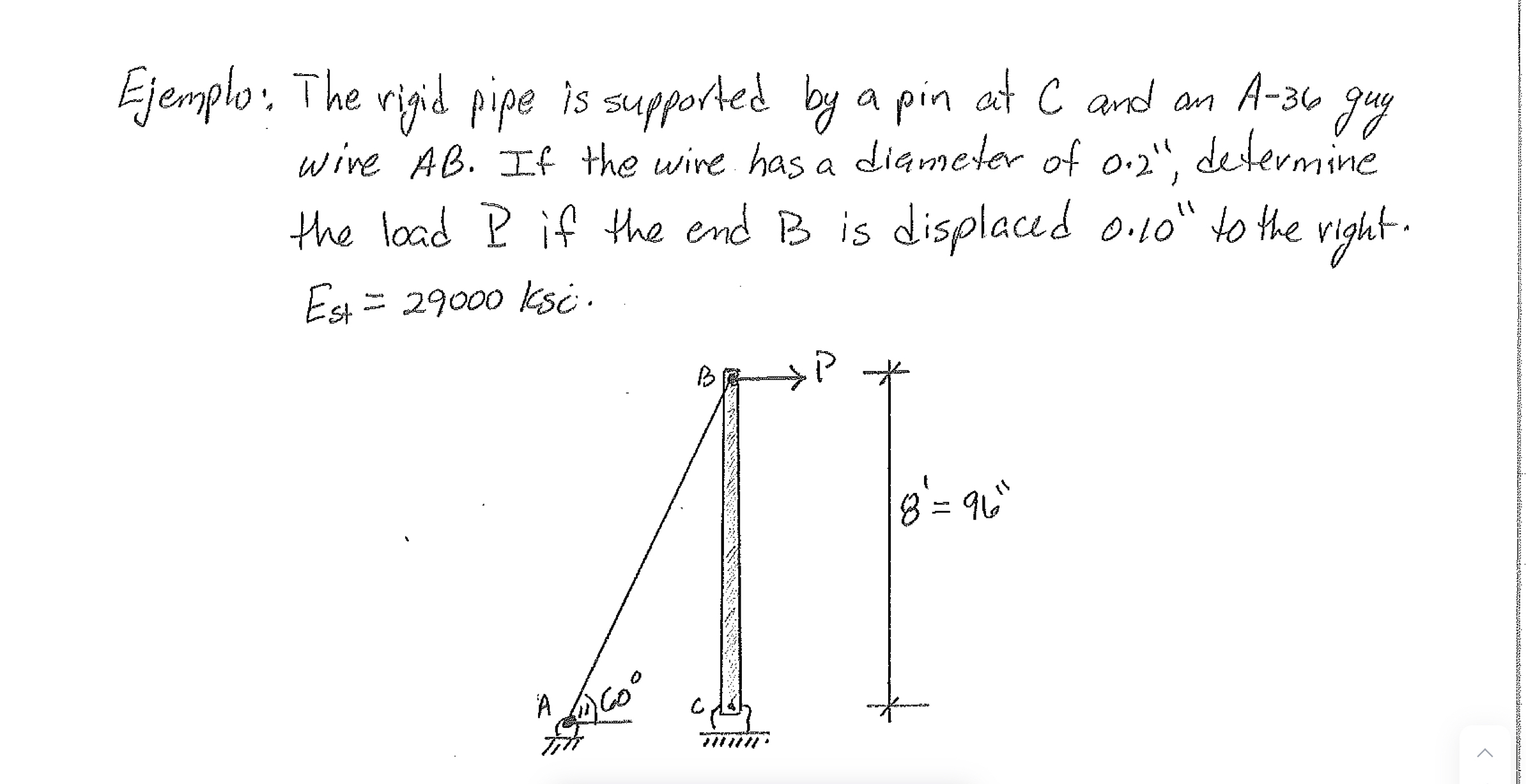 Ejemplo: The rigid pipe is supported by a pin at
