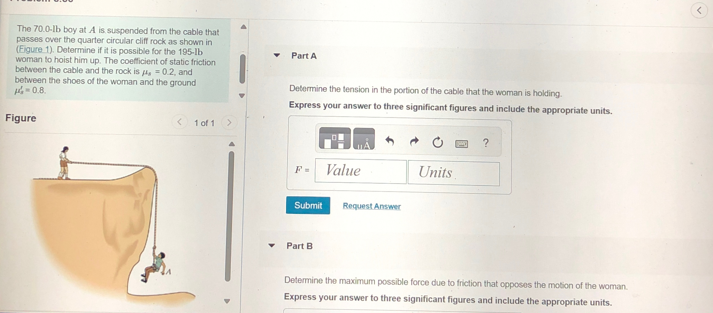 The 7 0 . 0 - lb boy at A is suspended from the
