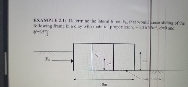 EXAMPLE 2 . 1 : Determine the lateral force, F h