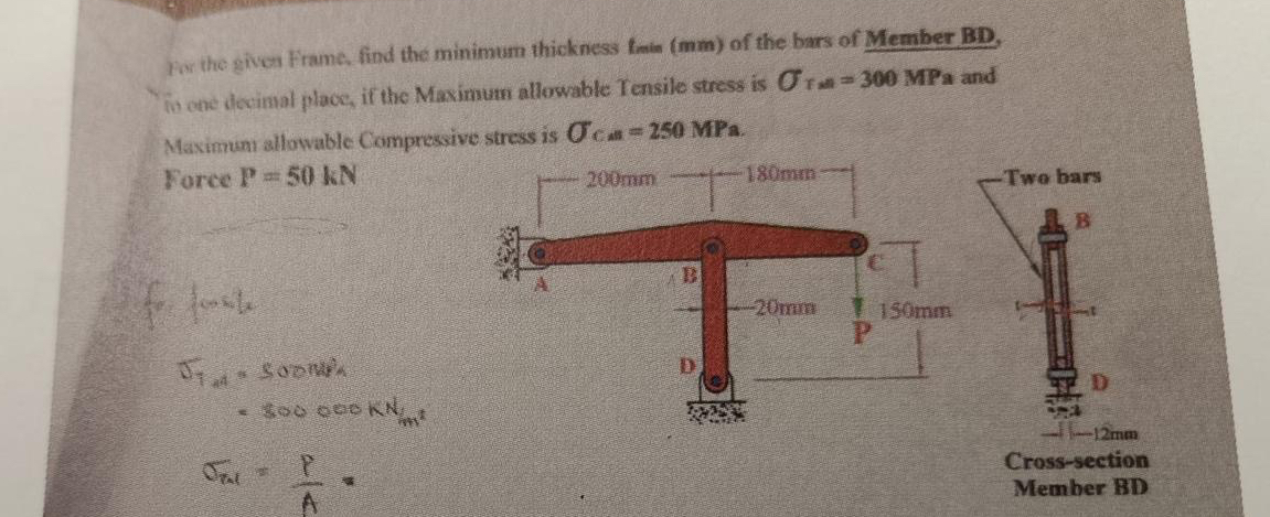 For the giver Frame. find the minimum thickness