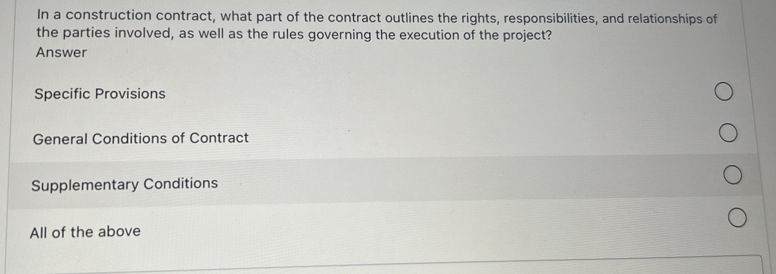 In a construction contract, what part of the