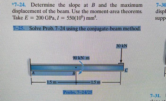 4 7 - 2 4 . Determine the slope at B and the