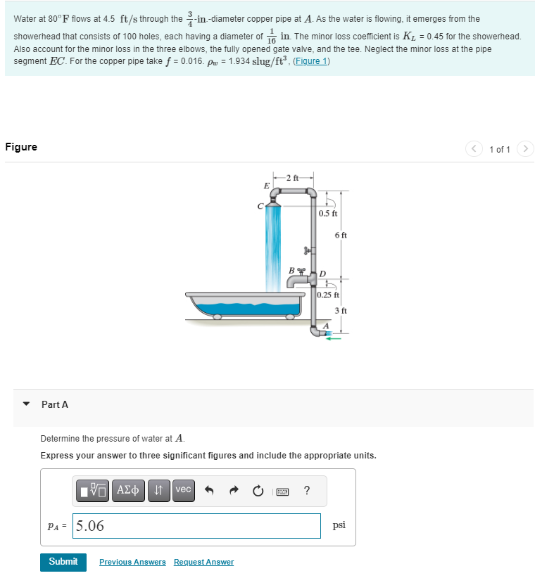 Water at 8 0 F flows at 4 . 5 f t s through the 3