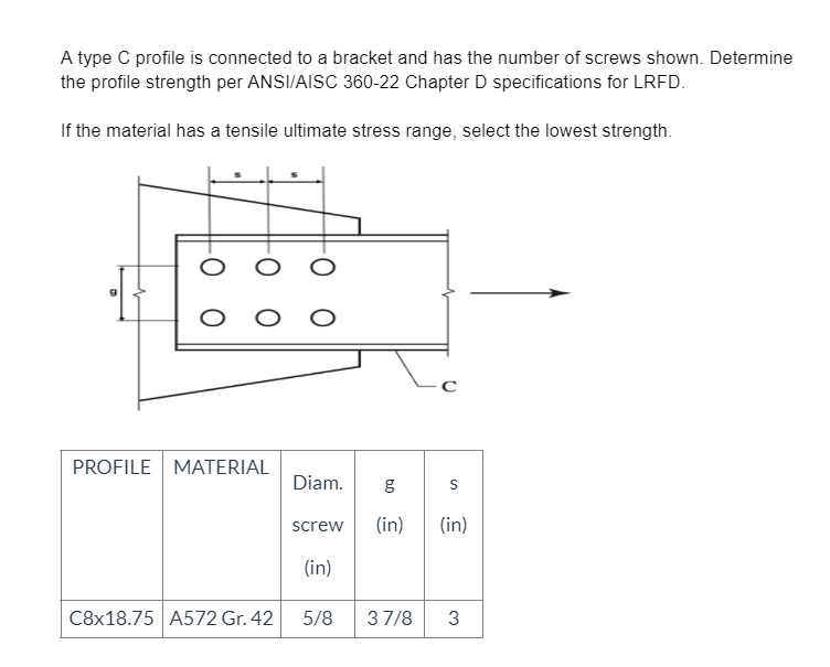 A type C profile is connected to a bracket and