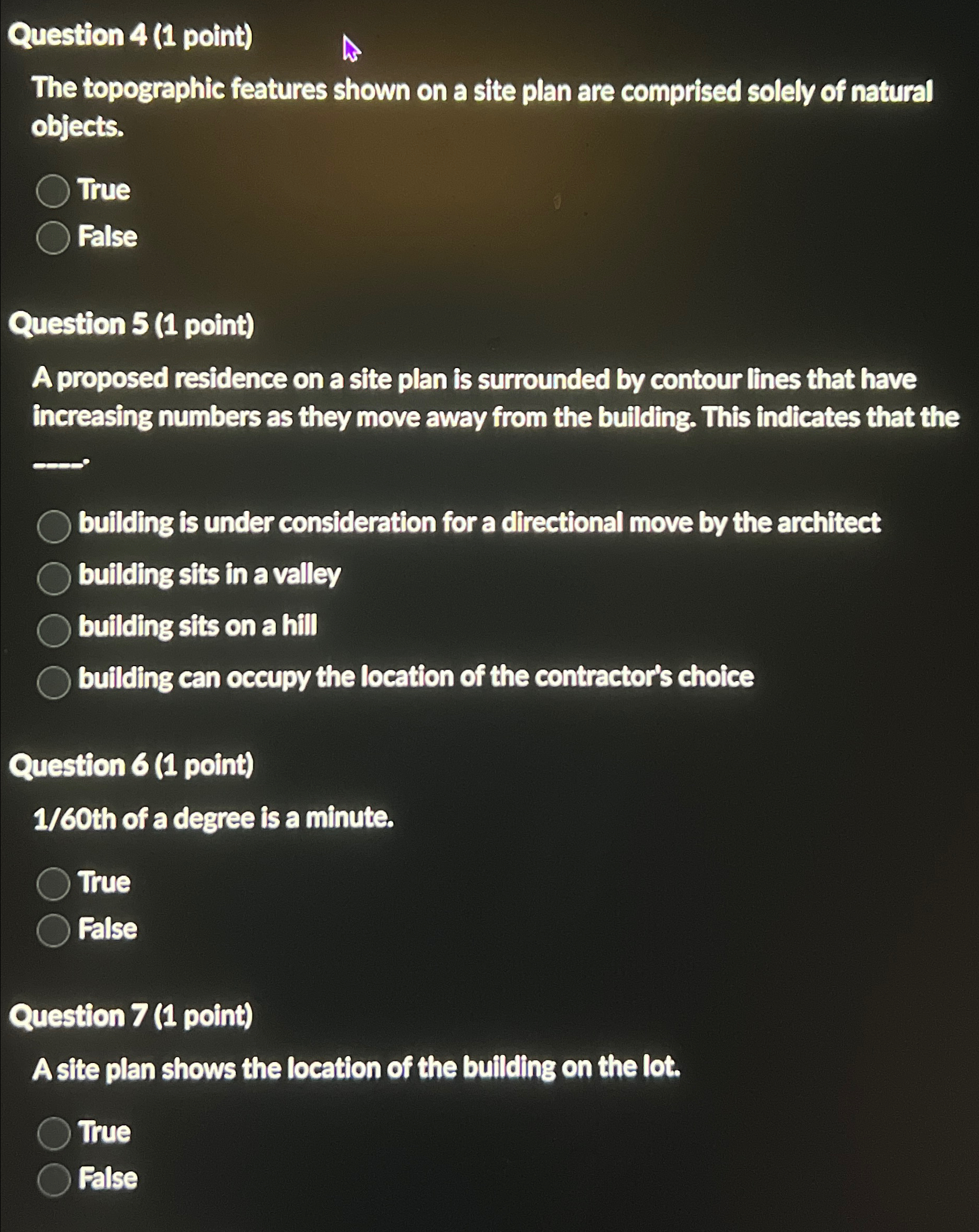 Question 4 ( 1 point ) The topographic features
