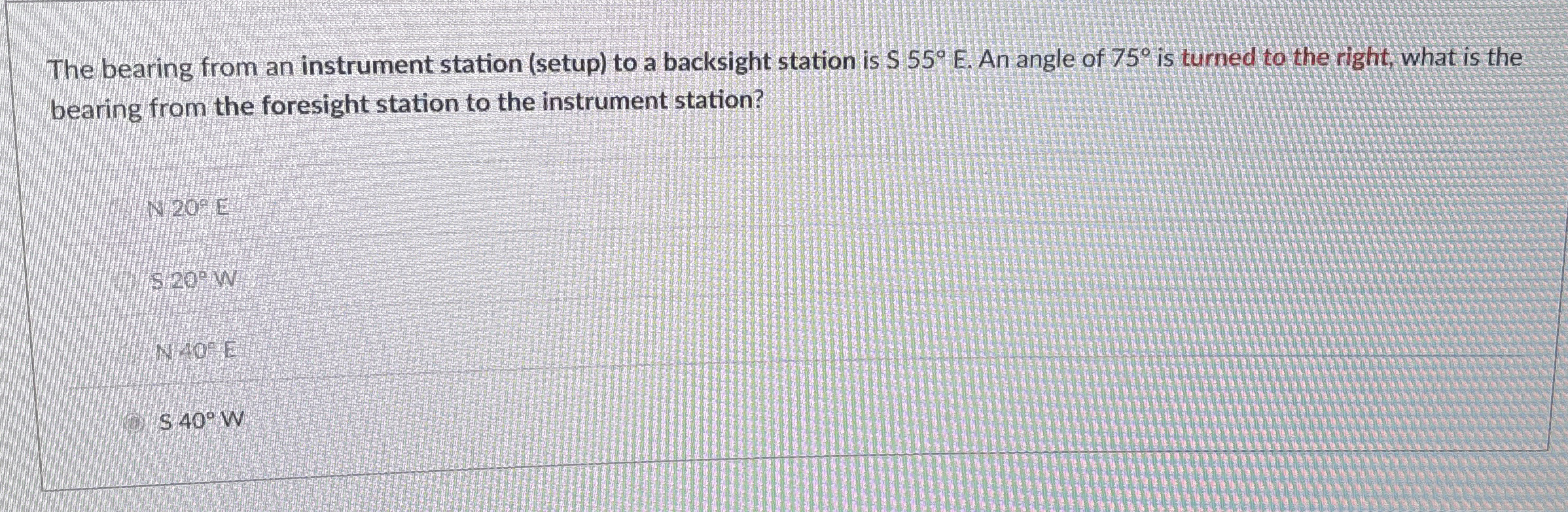 The bearing from an instrument station ( setup )