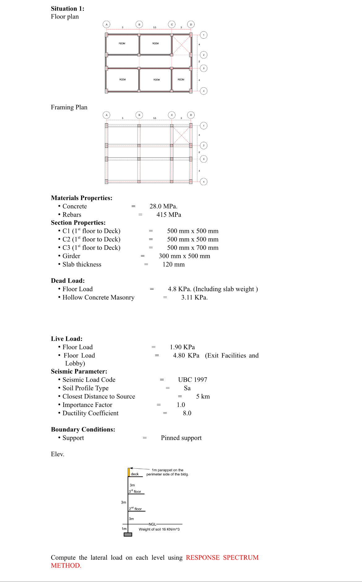 Situation 1 : Floor plan Framing Plan Materials