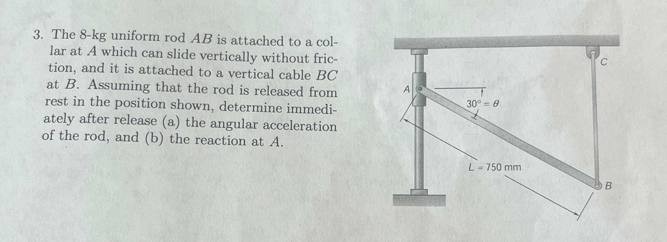 The 8 - kg uniform rodAB is attached to a collar