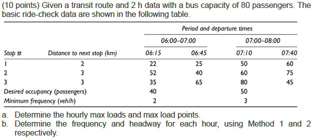 ( 1 0 points ) Given a transit route and 2 h data