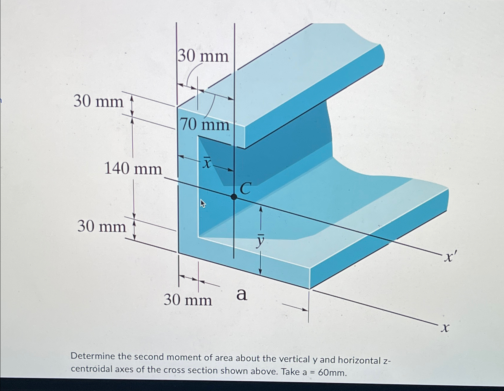 Determine the second moment of area about the