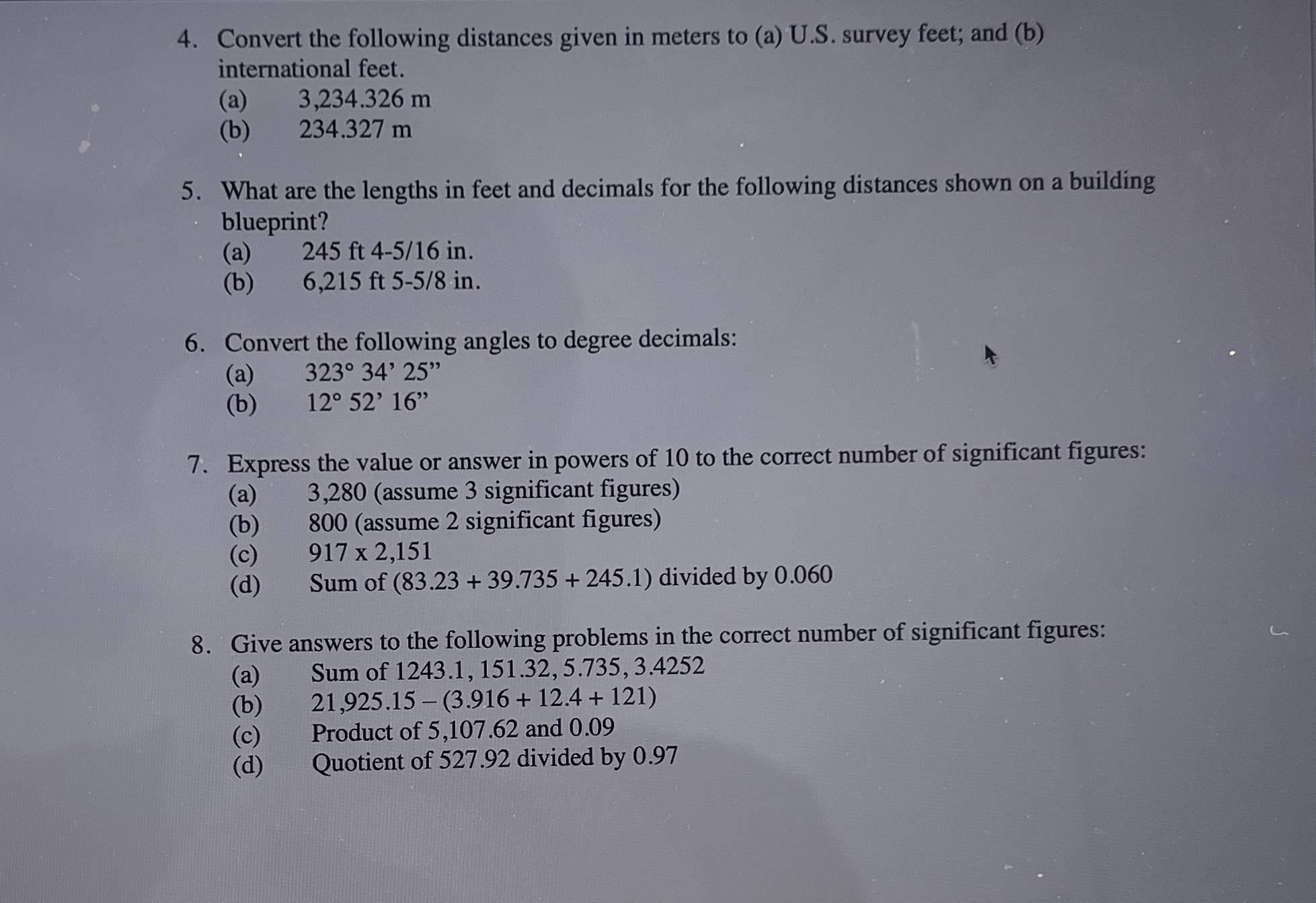 Convert the following distances given in meters