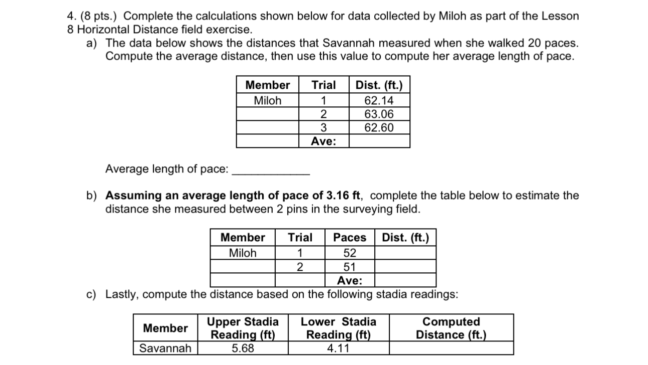 ( 8 pts . ) Complete the calculations shown below