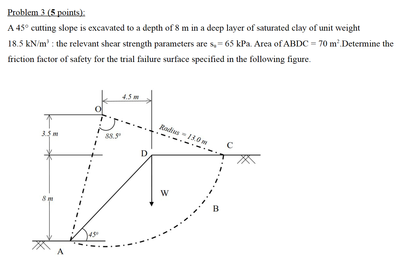 Problem 3 ( 5 points ) : A 4 5 cutting slope is