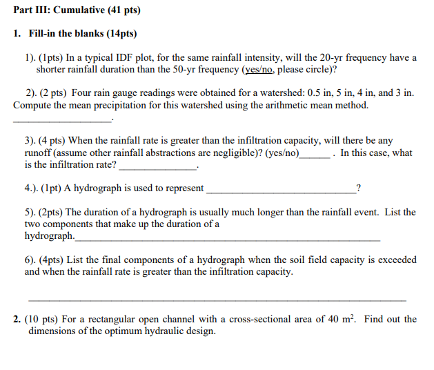 Part III: Cumulative ( 4 1 pts ) Fill - in the