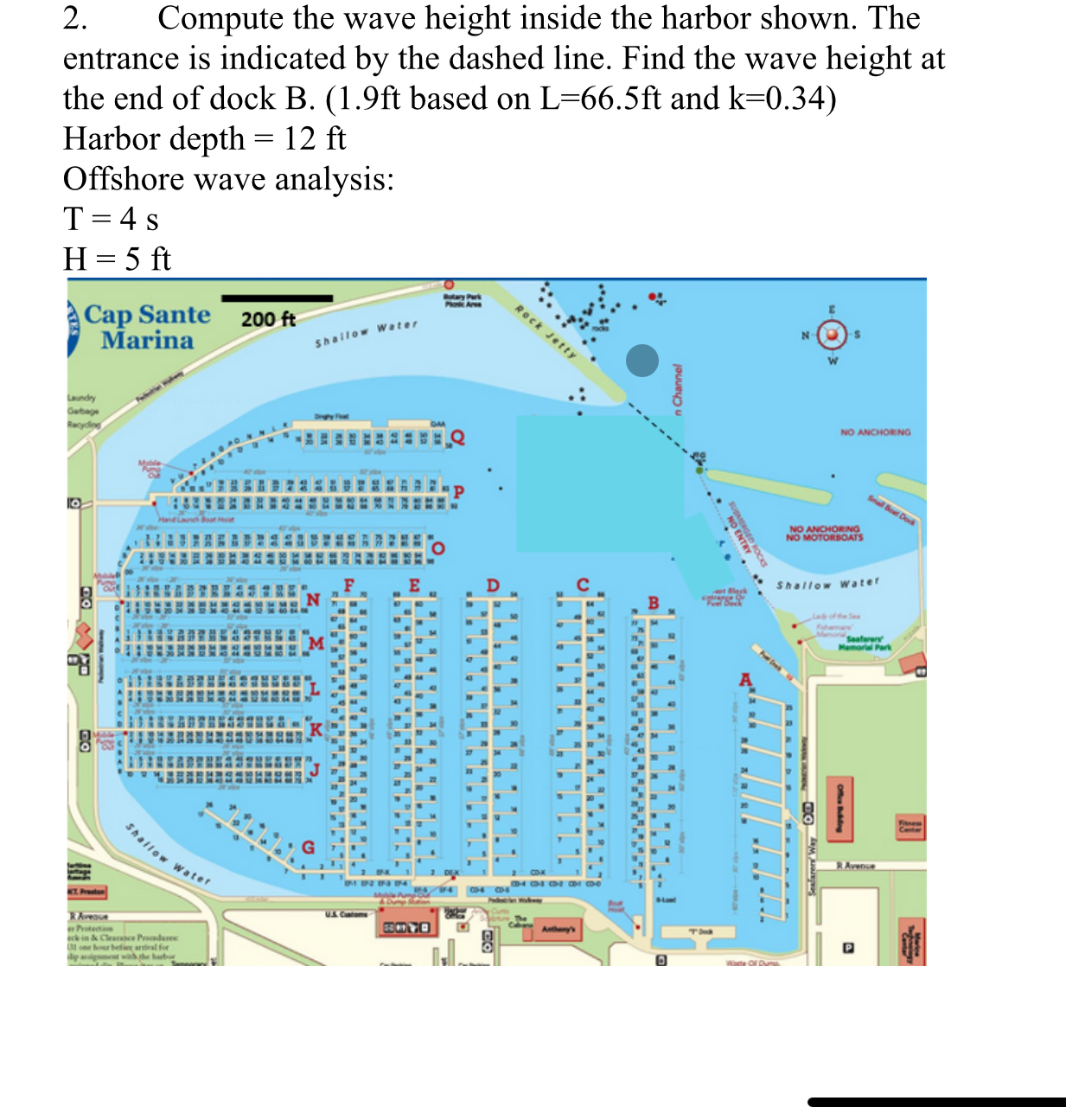 Compute the wave height inside the harbor shown.