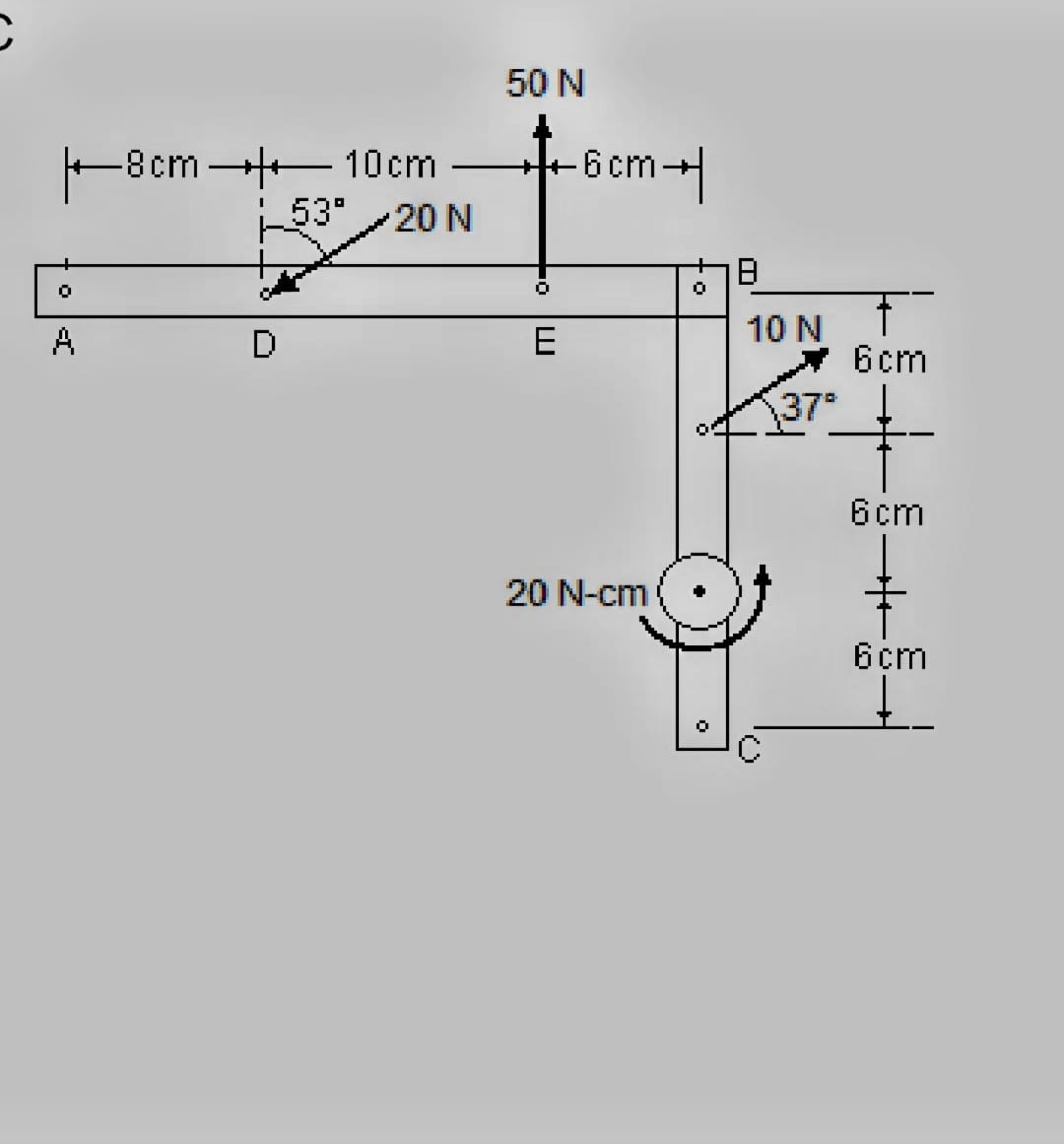An angular support is subjected to the system of