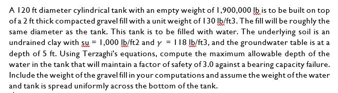 A 1 2 0 ft diameter cylindrical tank with an