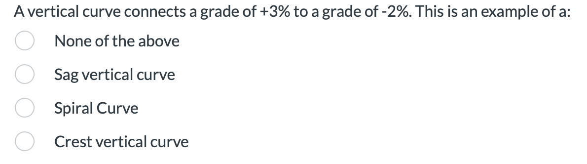 A vertical curve connects a grade of + 3 % to a