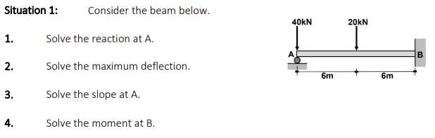 Situation 1 : , Consider the beam below. Solve