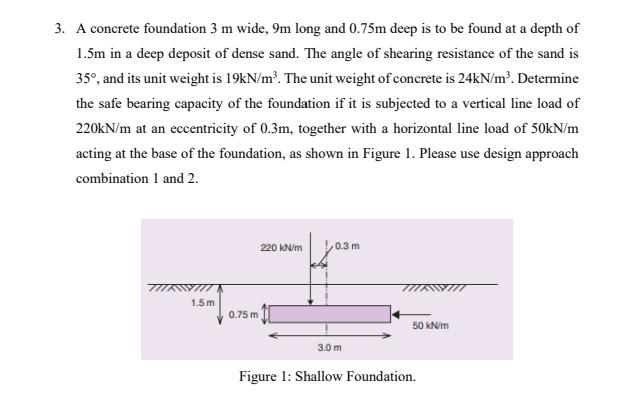 A concrete foundation 3 m wide, 9 m long and 0 .
