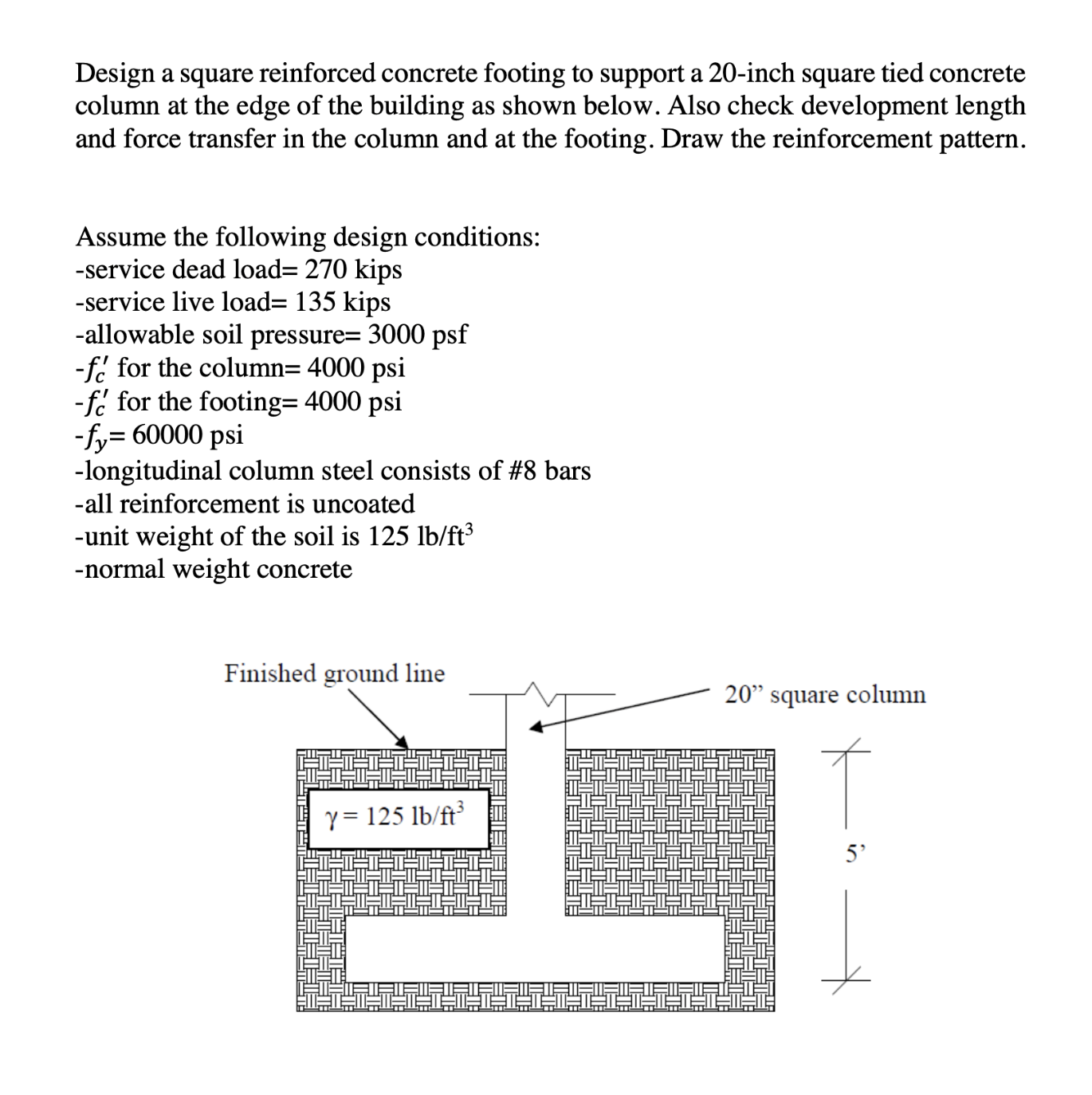 Design a square reinforced concrete footing to