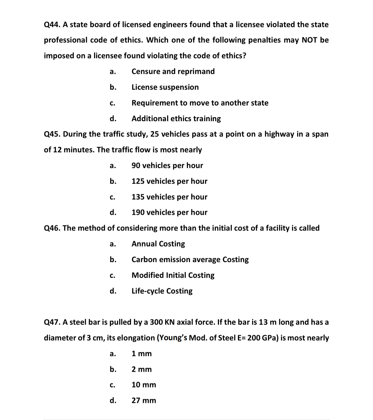 Q 4 4 . A state board of licensed engineers found