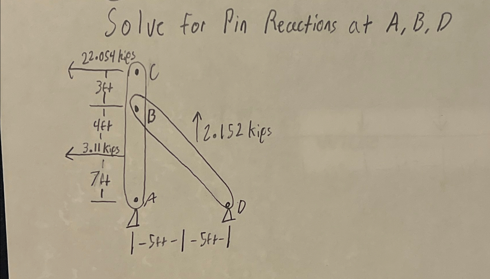 Solve for Pin Reactions at A , B , D
