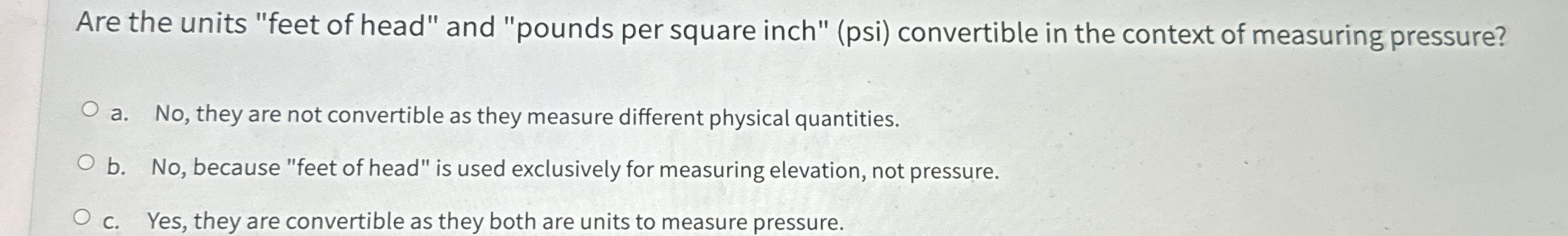 Are the units "feet of head" and "pounds per