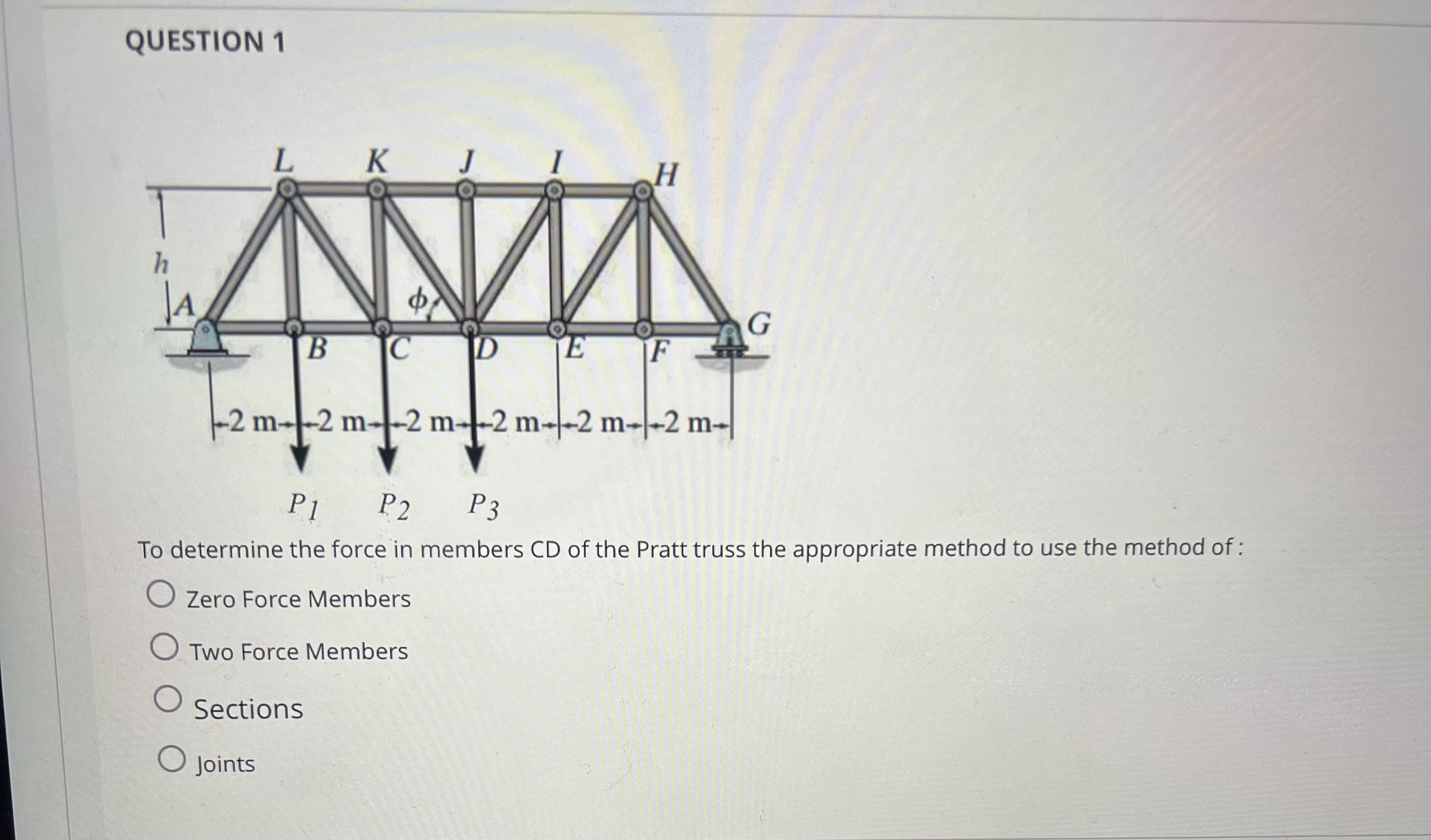 QUESTION 1 To determine the force in members CD