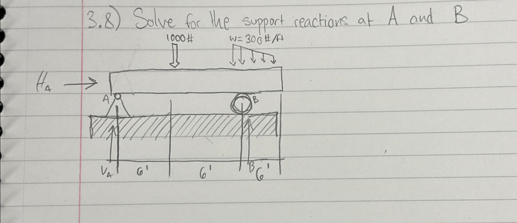 3 . 8 ) Solve for the support reactions at A and B