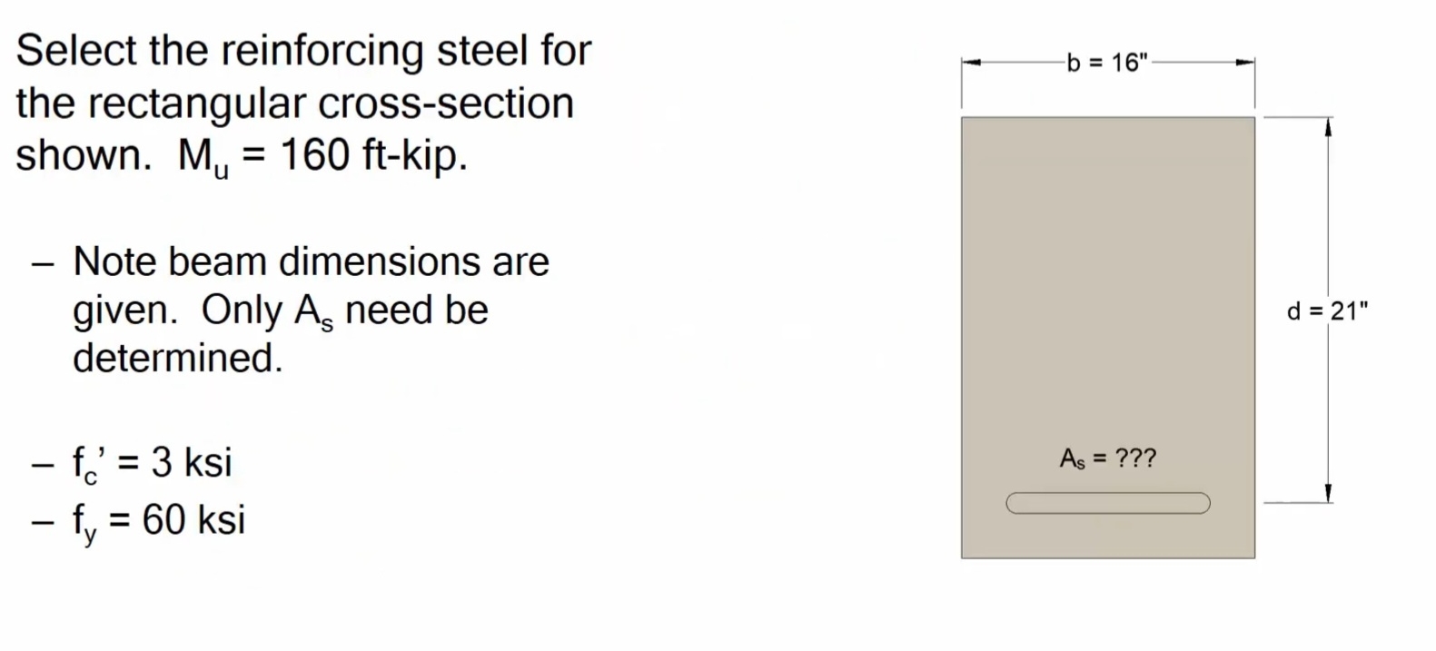Select the reinforcing steel for the rectangular