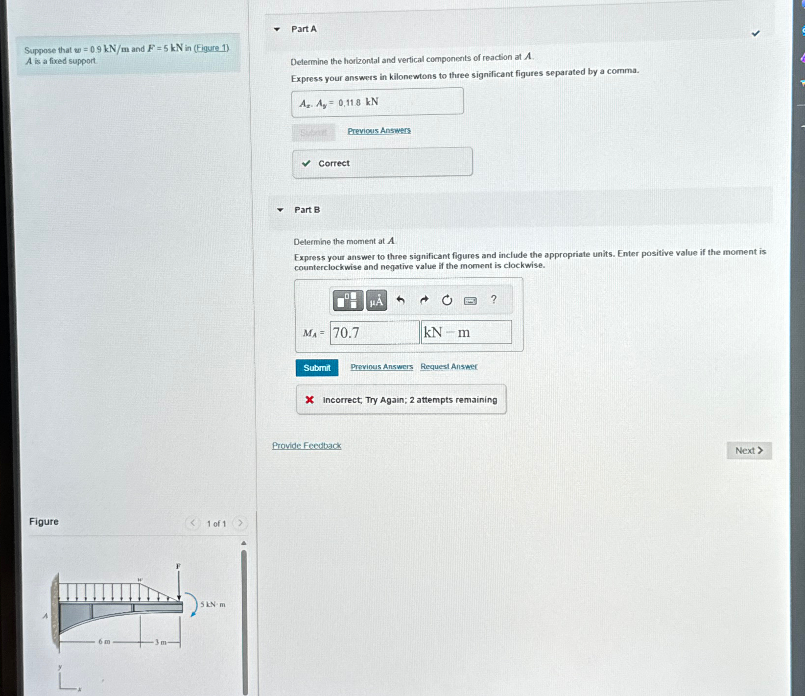 Part A Suppose that w = 0 . 9 k N m and F = 5 k N